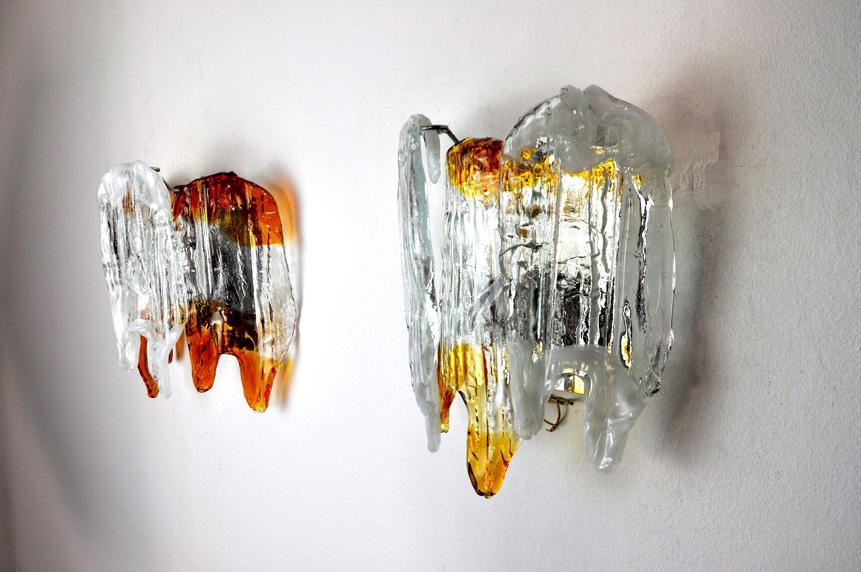 Pair of wall lamps, orange Murano glass, Italy, 1960