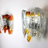 Pair of wall lamps, orange Murano glass, Italy, 1960