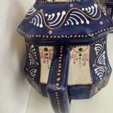 Art deco tea set in cream and blue faience signed. HB de la Hubaudière, Quimper. Around 1930