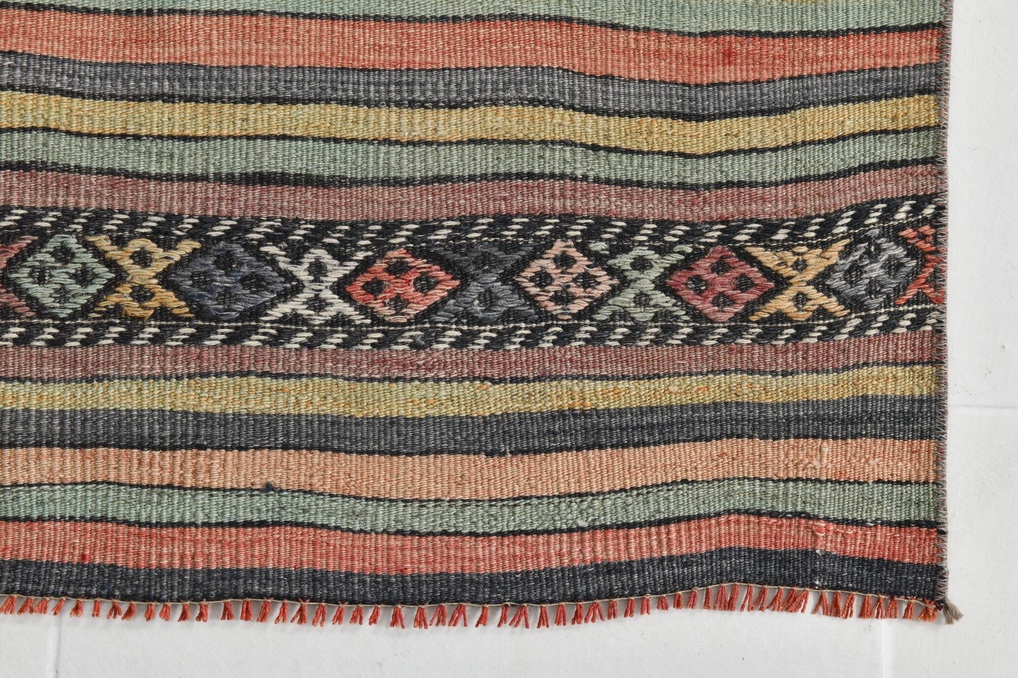 130x205Cm Pale Orange Striped Kilim Rug, Rugged Rugs, 4x7 Wool Area Rug