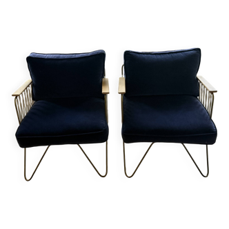 Set of two Croisette armchairs in velvet by the brand Honoré.