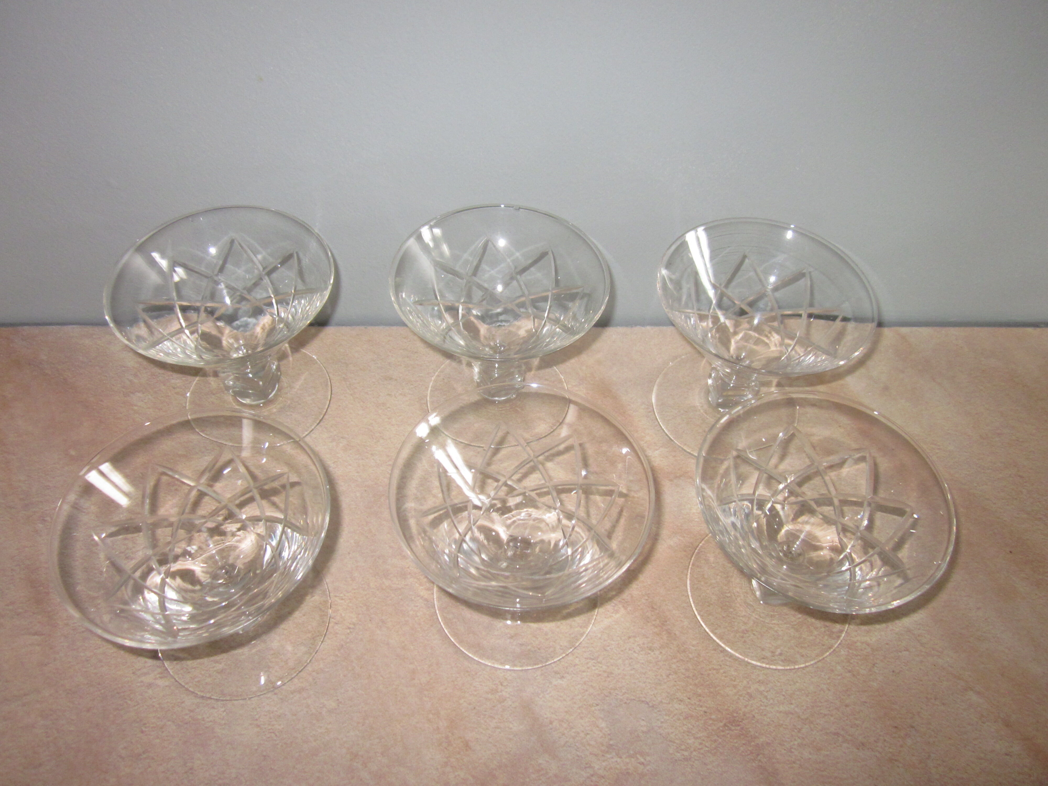 6 old champagne glasses