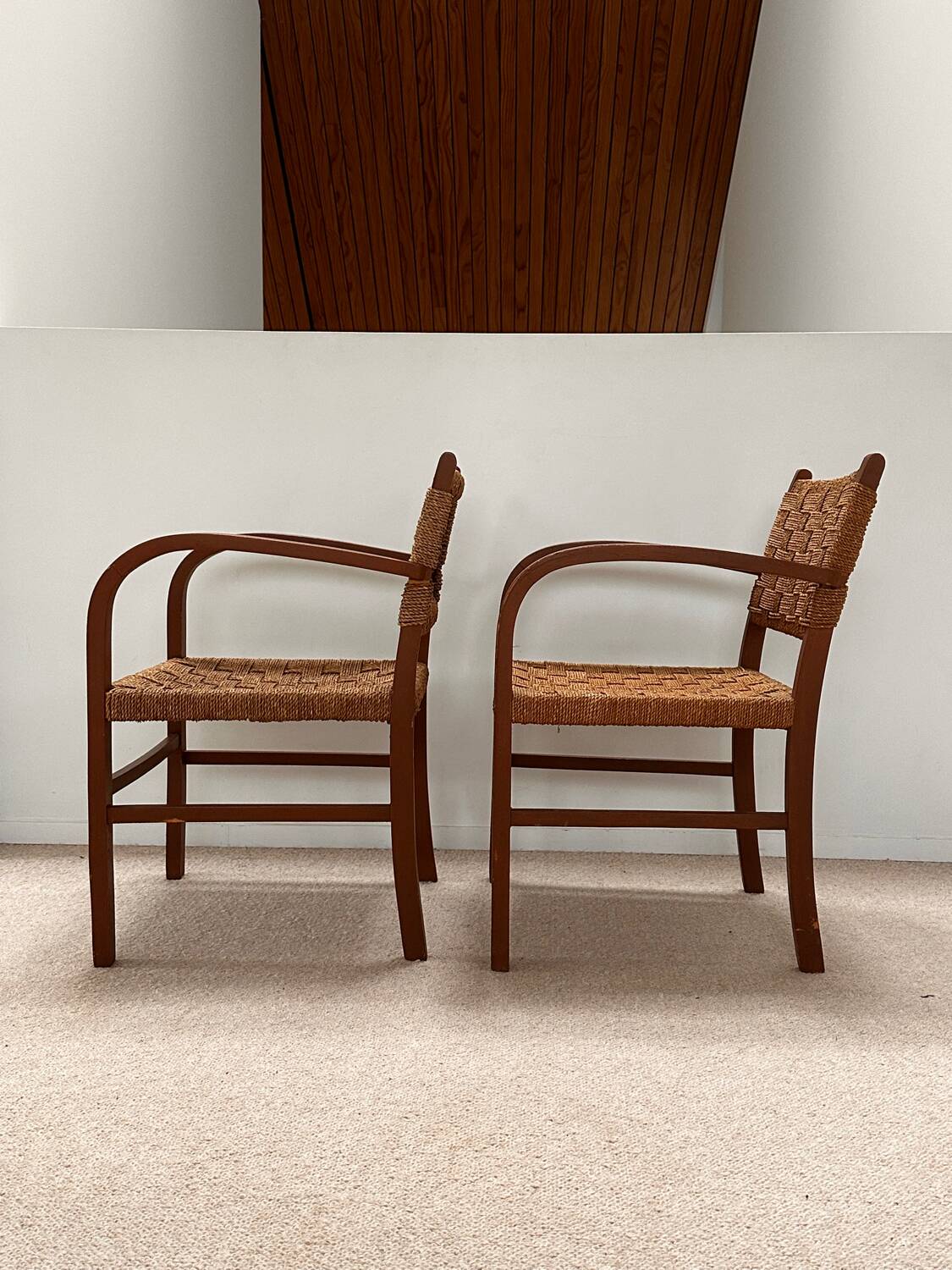 Pair of armchairs - Erich Dieckmann style - wood & cane