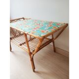 Table basse en rotin années 50