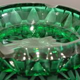 Ashtray in transparent cut glass green color made in france