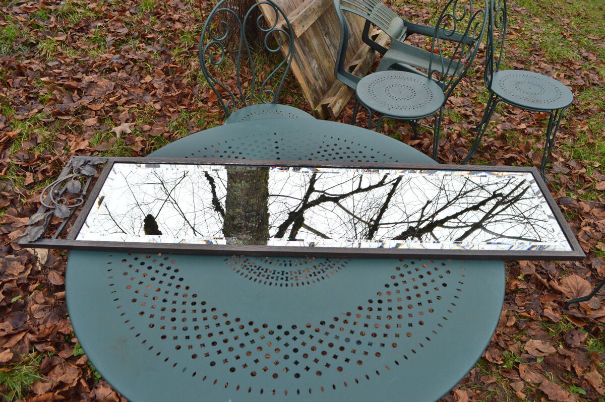 Mirror art deco 1930 in iron in beveled glass 125c32cm