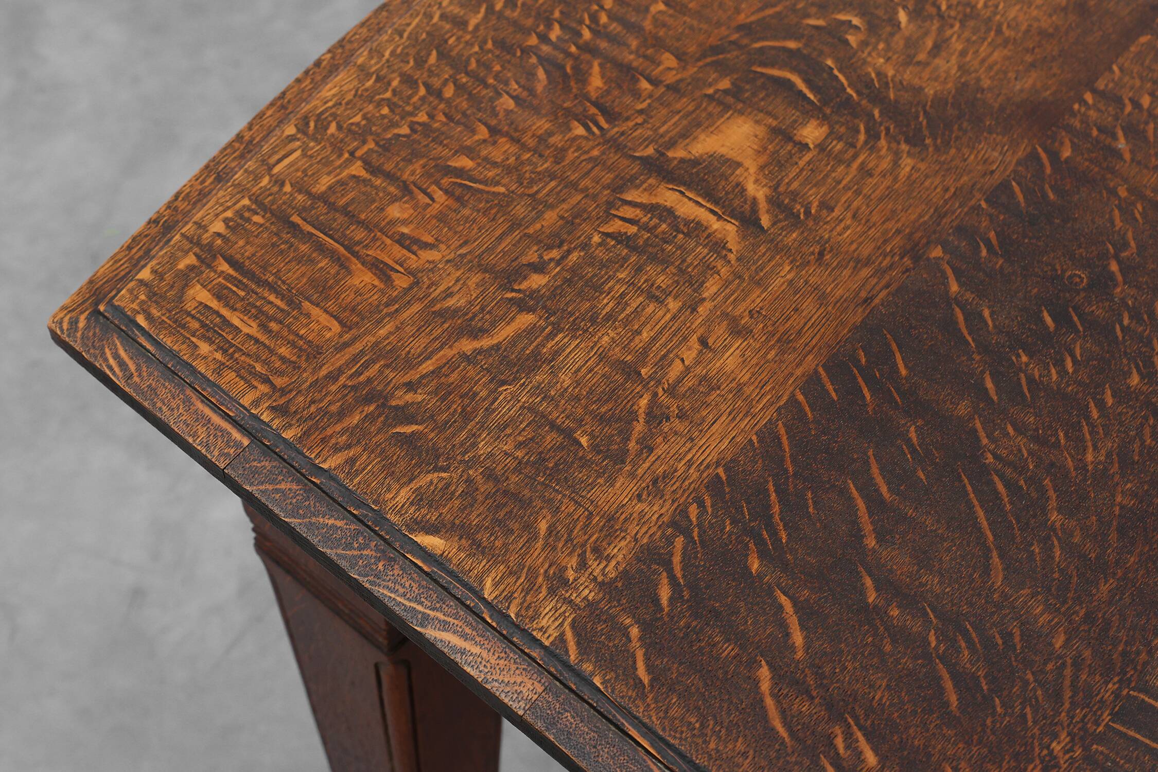 Oak Art Deco dining table with carved frieze, France 1920s