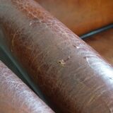 Vintage set of 4 sheepskin leather dining chairs on castors