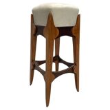 Mid-Century Italian Wooden Stool with Velvet Seat, 1950s