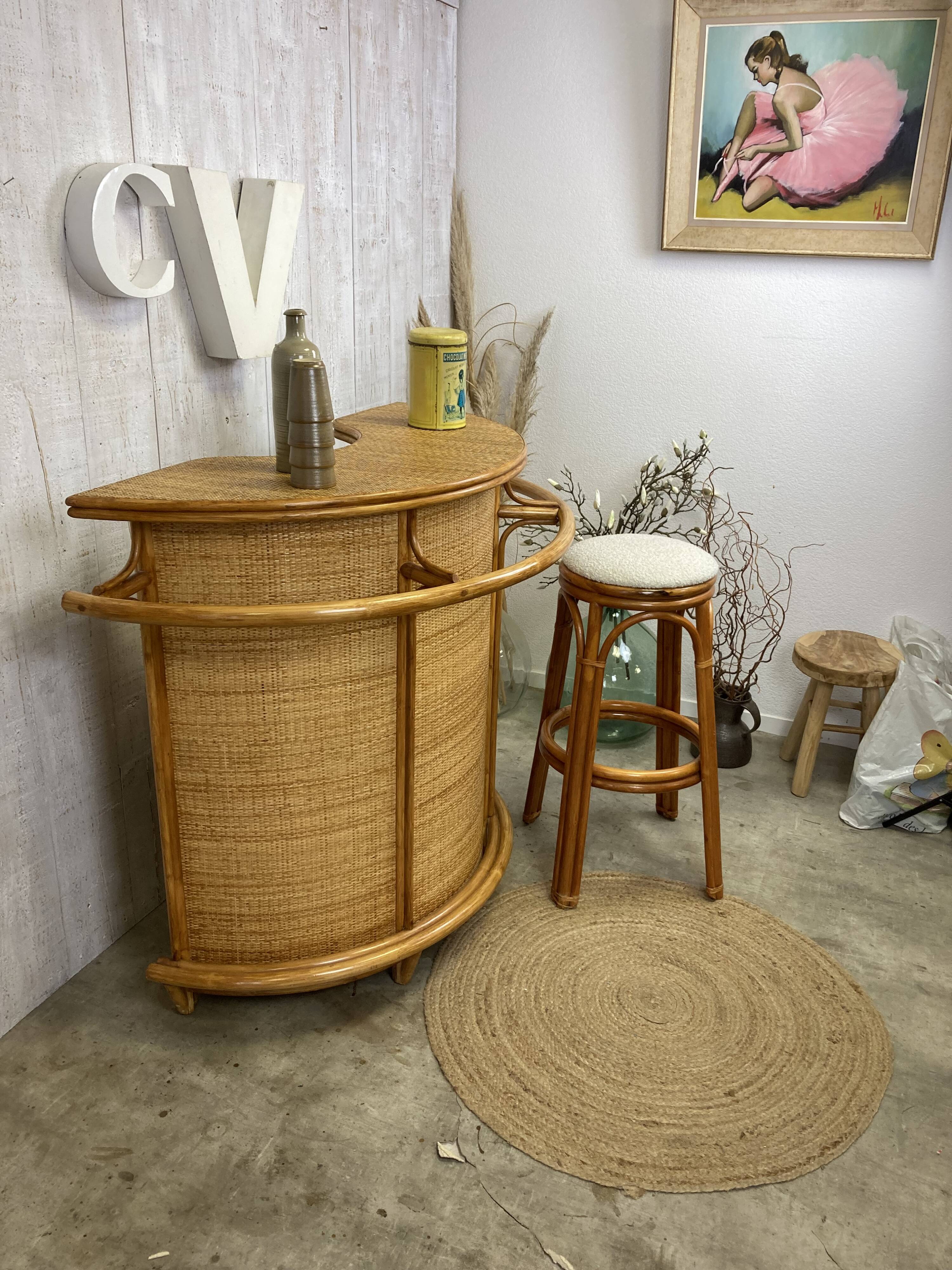 Bar en rotin vintage