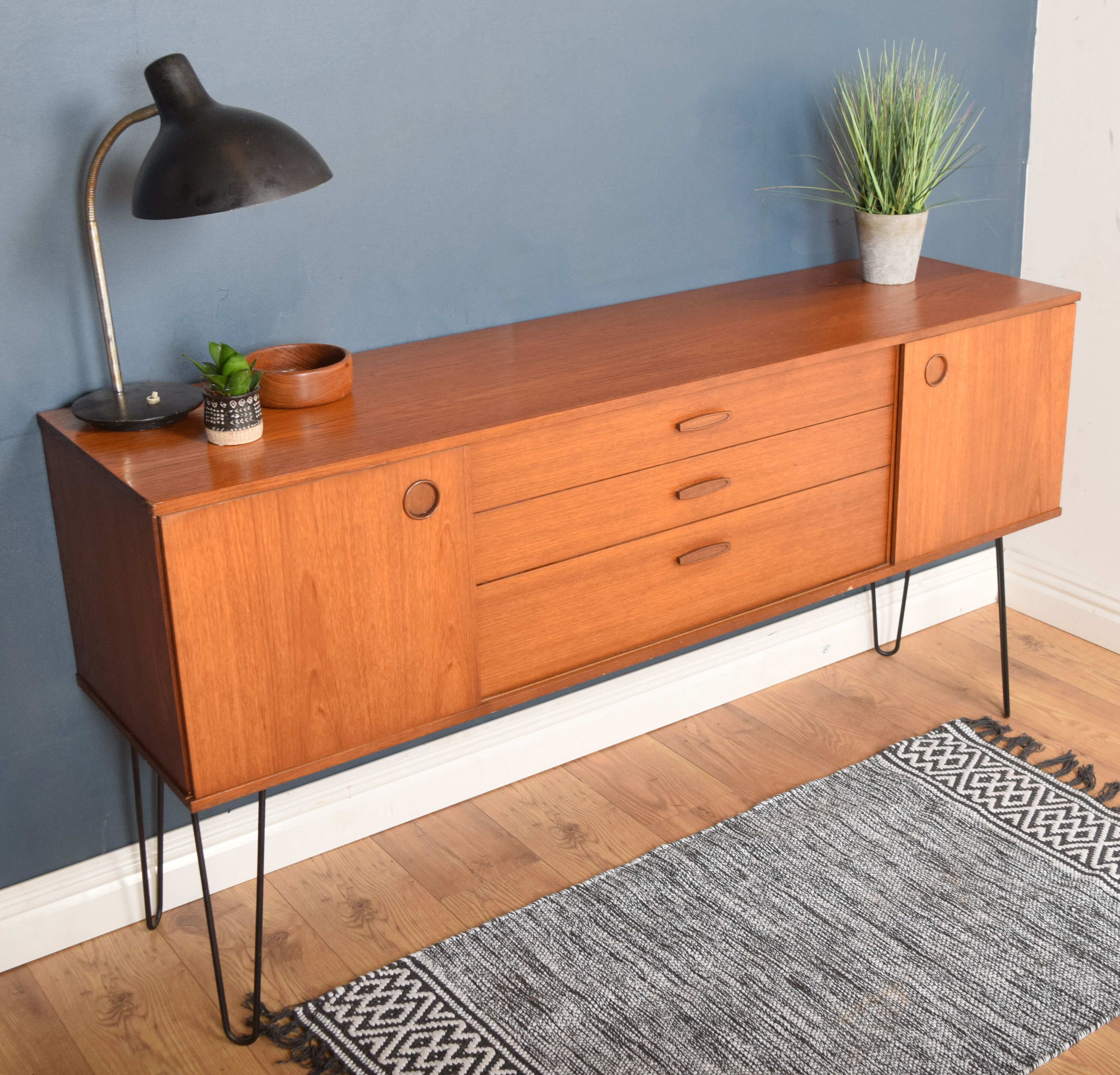 Restored Teak 1960s Avalon Retro Sideboard Hairpin Legs