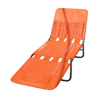 Chaise longue KURZ  transat vintage année 60/70 orange scoubidou