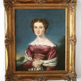 Portrait miniature d'une jeune femme de style Biedermeier