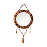Round mirror, wooden bead frame, 60s 33cm