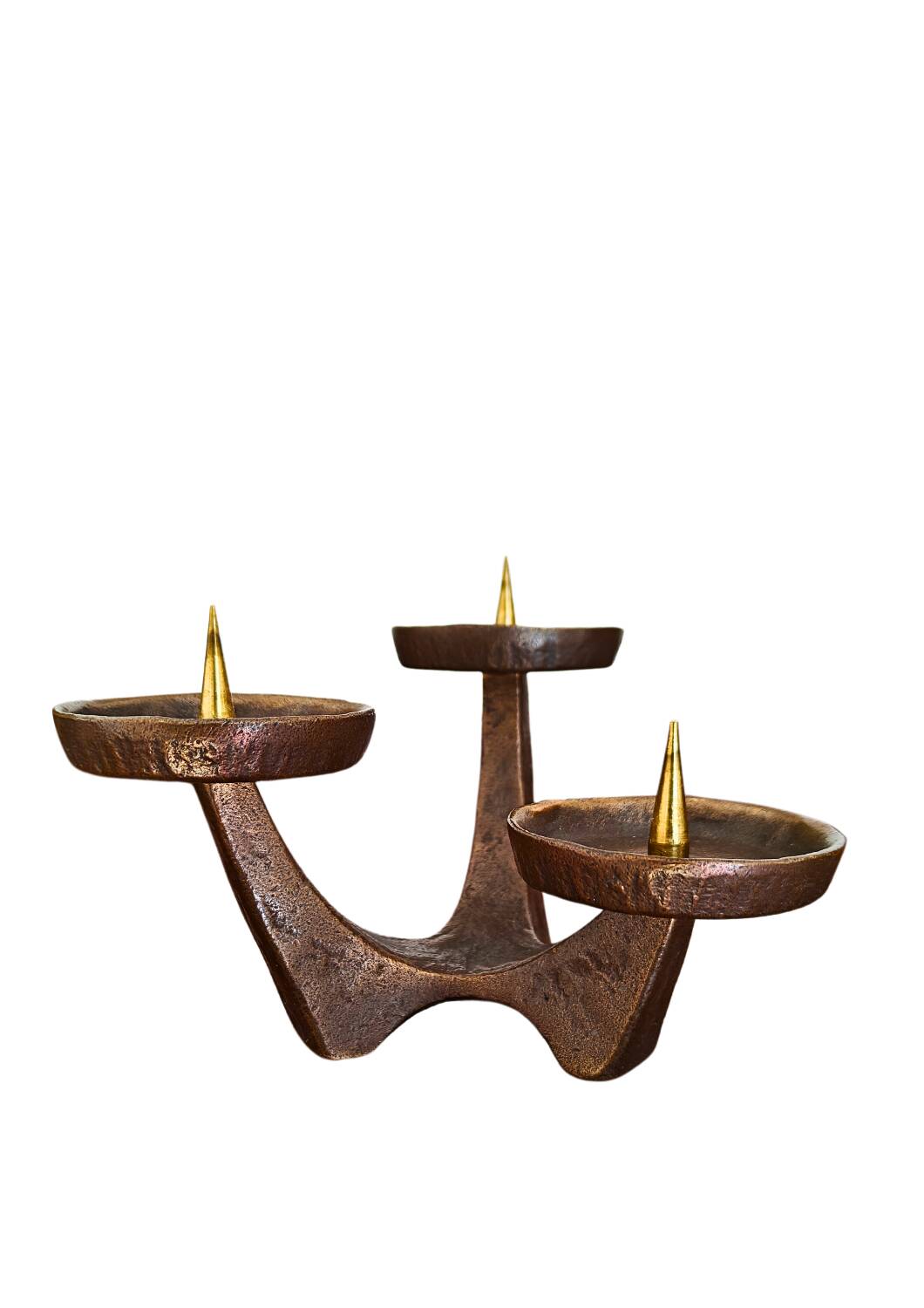 Candélabre en bronze brutaliste du milieu du siècle à trépied