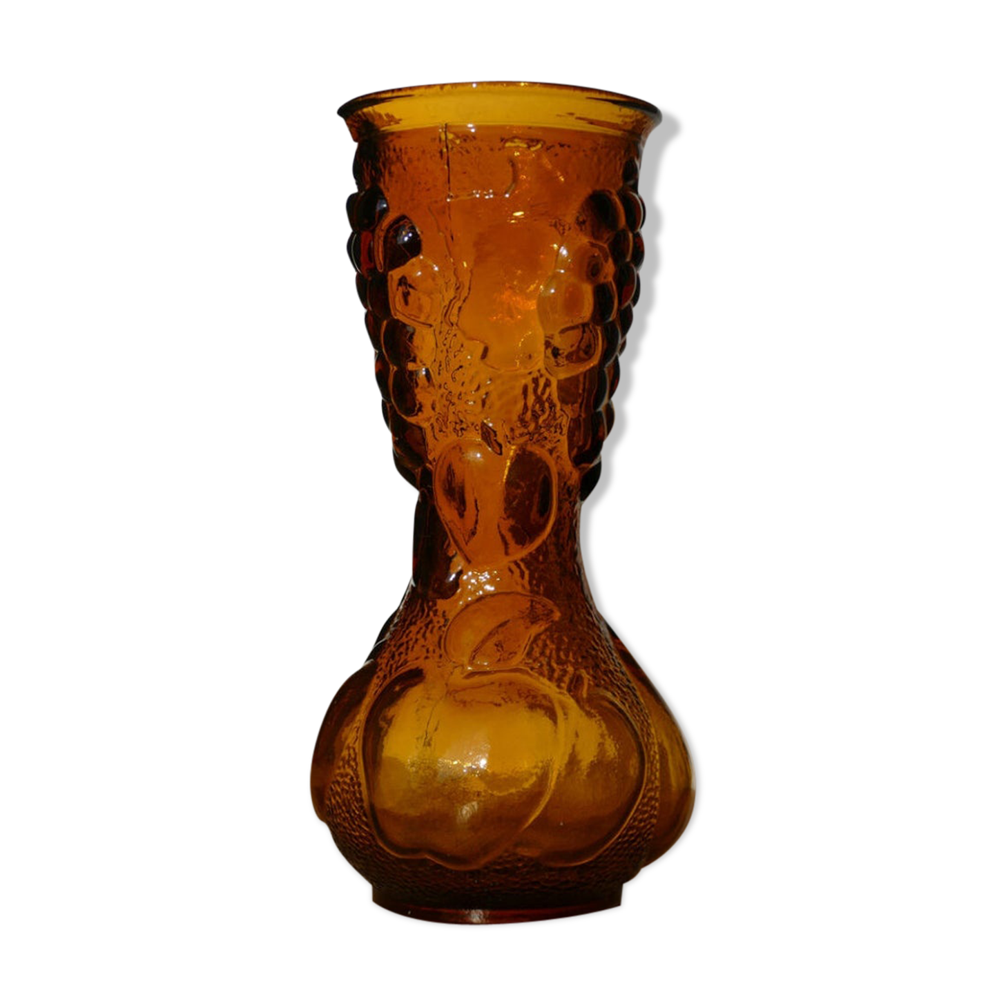 Vase empoli of the 60s, ochre color fruit reliefs
