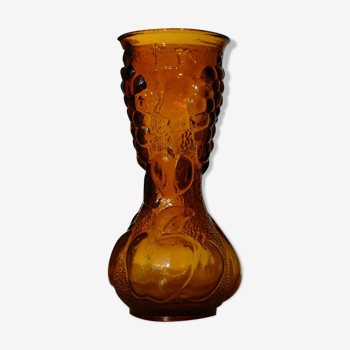 Vase empoli of the 60s, ochre color fruit reliefs