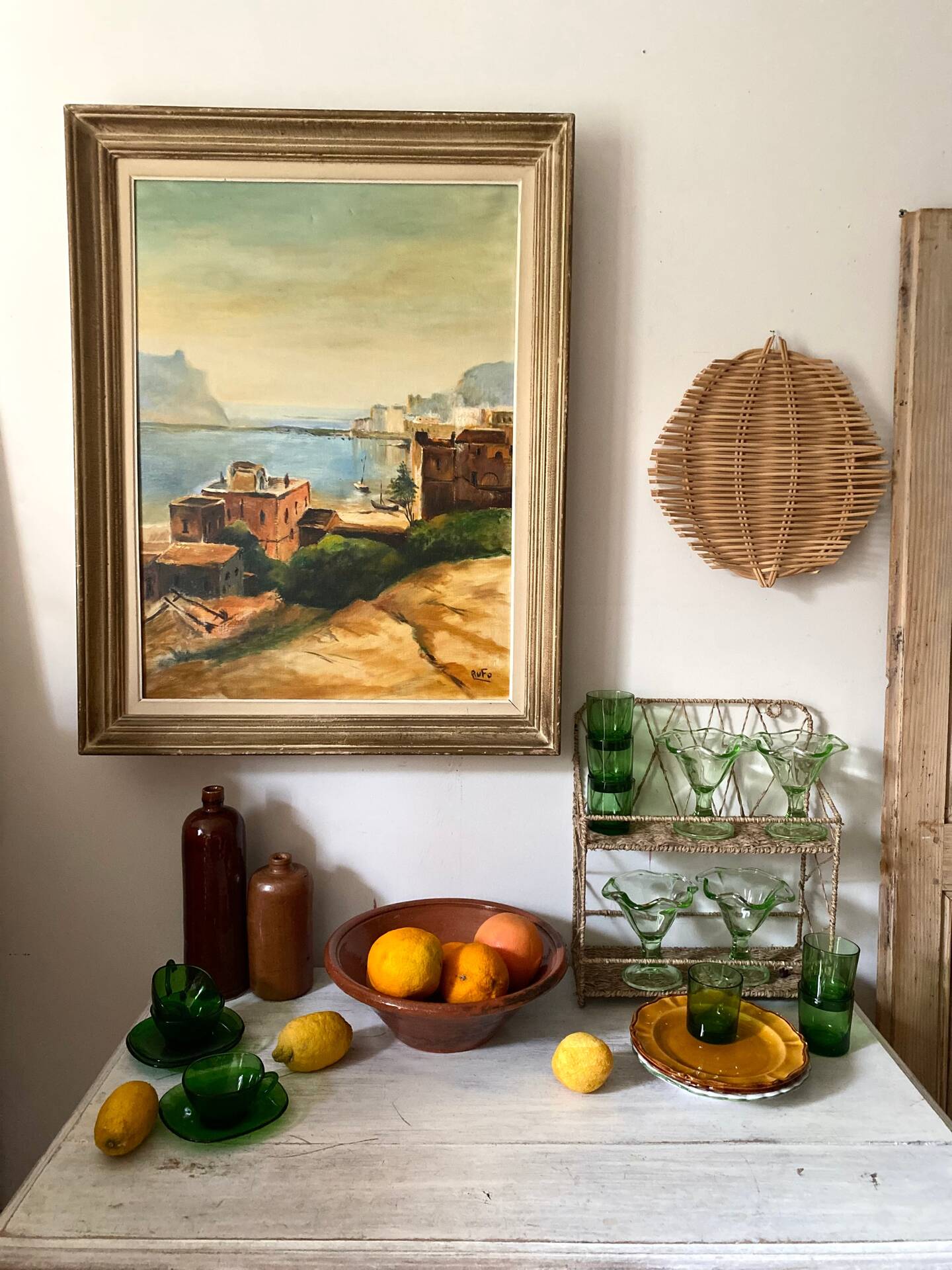 Old oil on canvas, Mediterranean port scene signed Rufo.