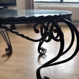 Vintage (1950s) wrought iron table with glass top