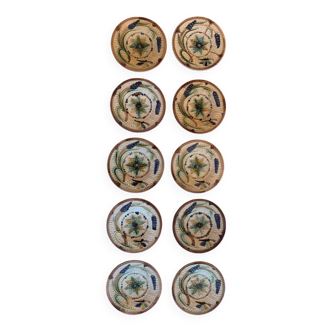 Set of 10 late 19th century dessert plates in barbotine, Wasmuel