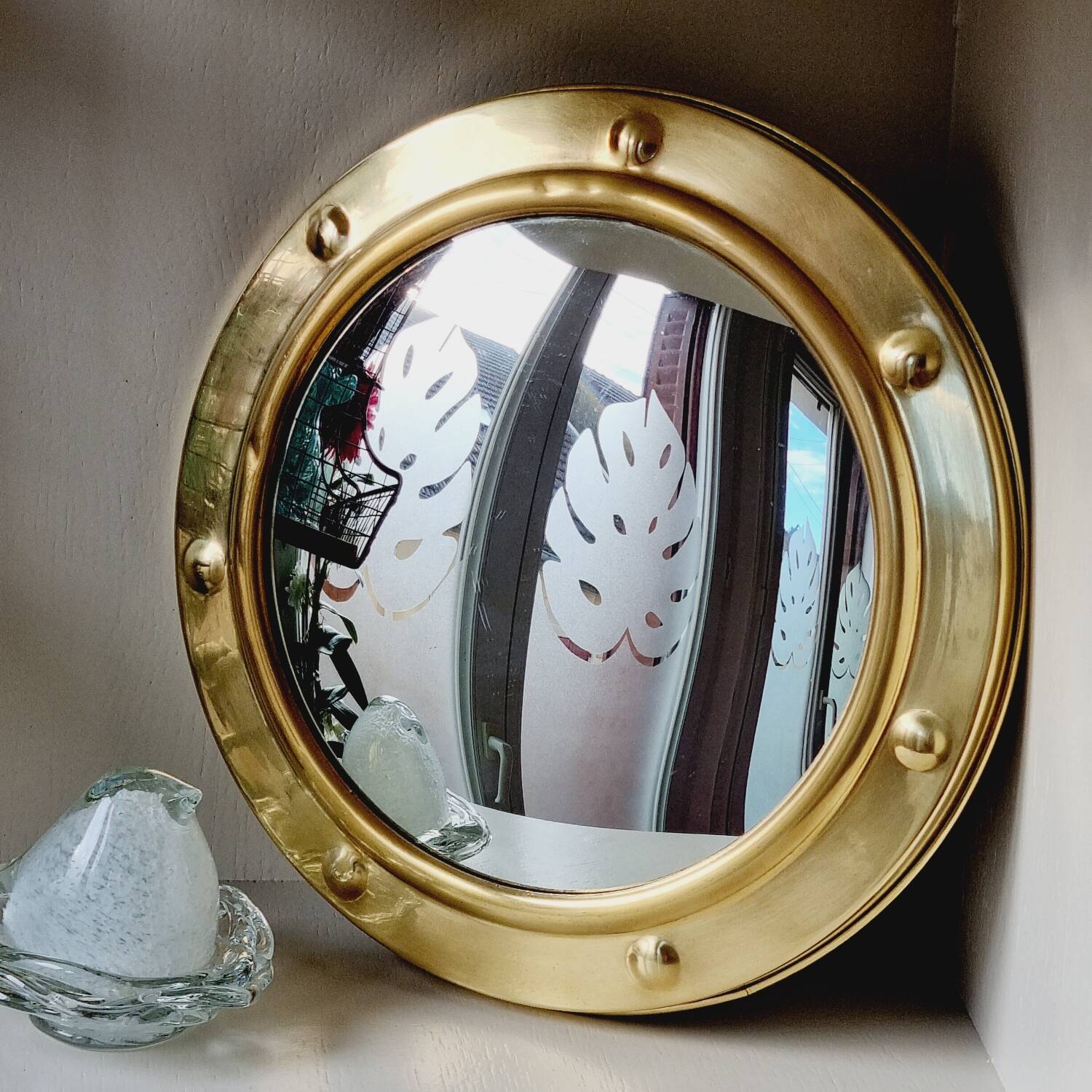 Brass witch's eye porthole mirror