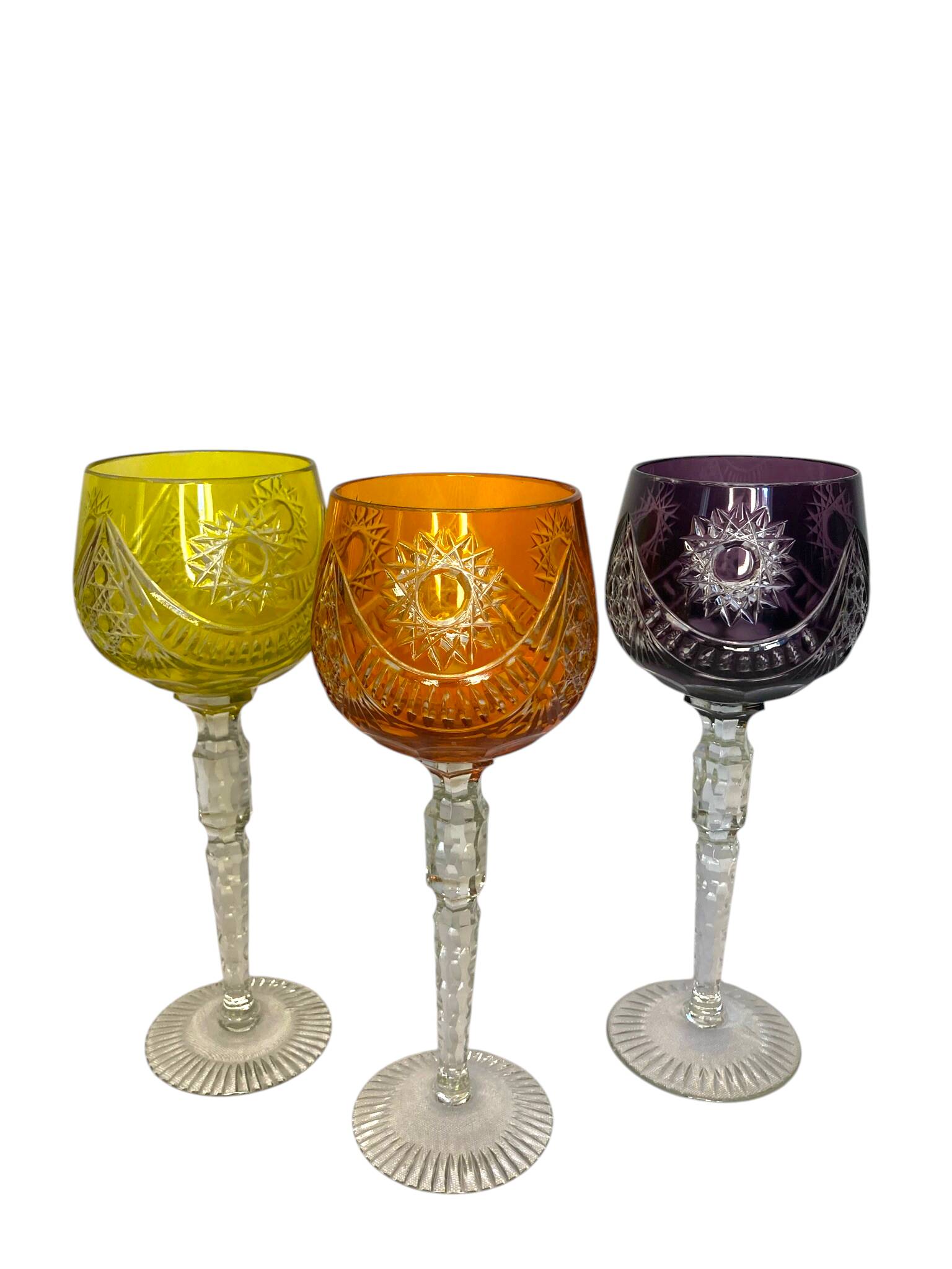 Tableware, set of six XXth century crystal Roemer glasses.