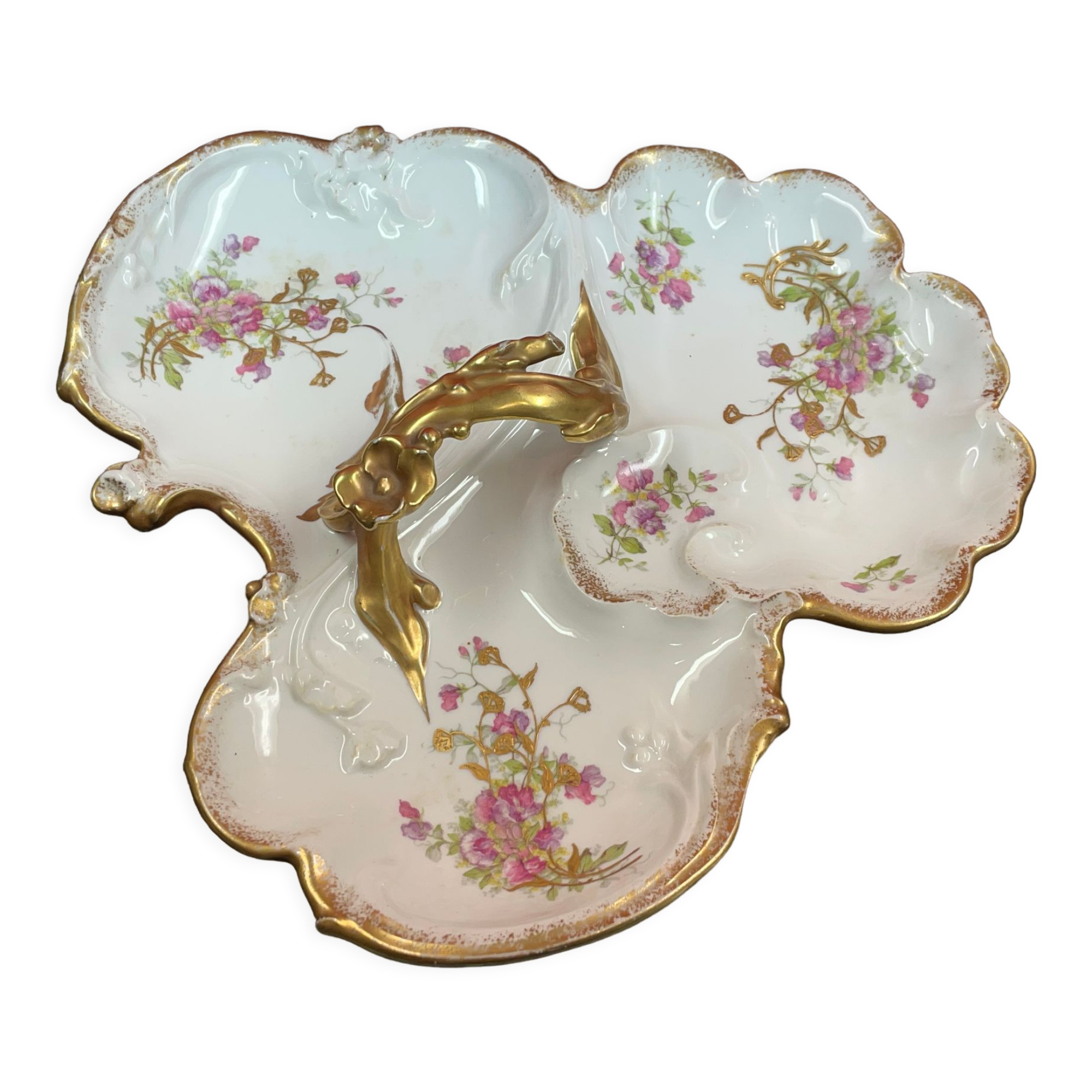 Servant appetizer sweets Limoges Gold and Flowers