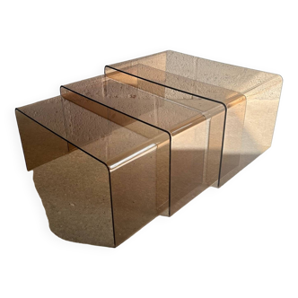 Nesting coffee tables in smoked plexiglass 1970