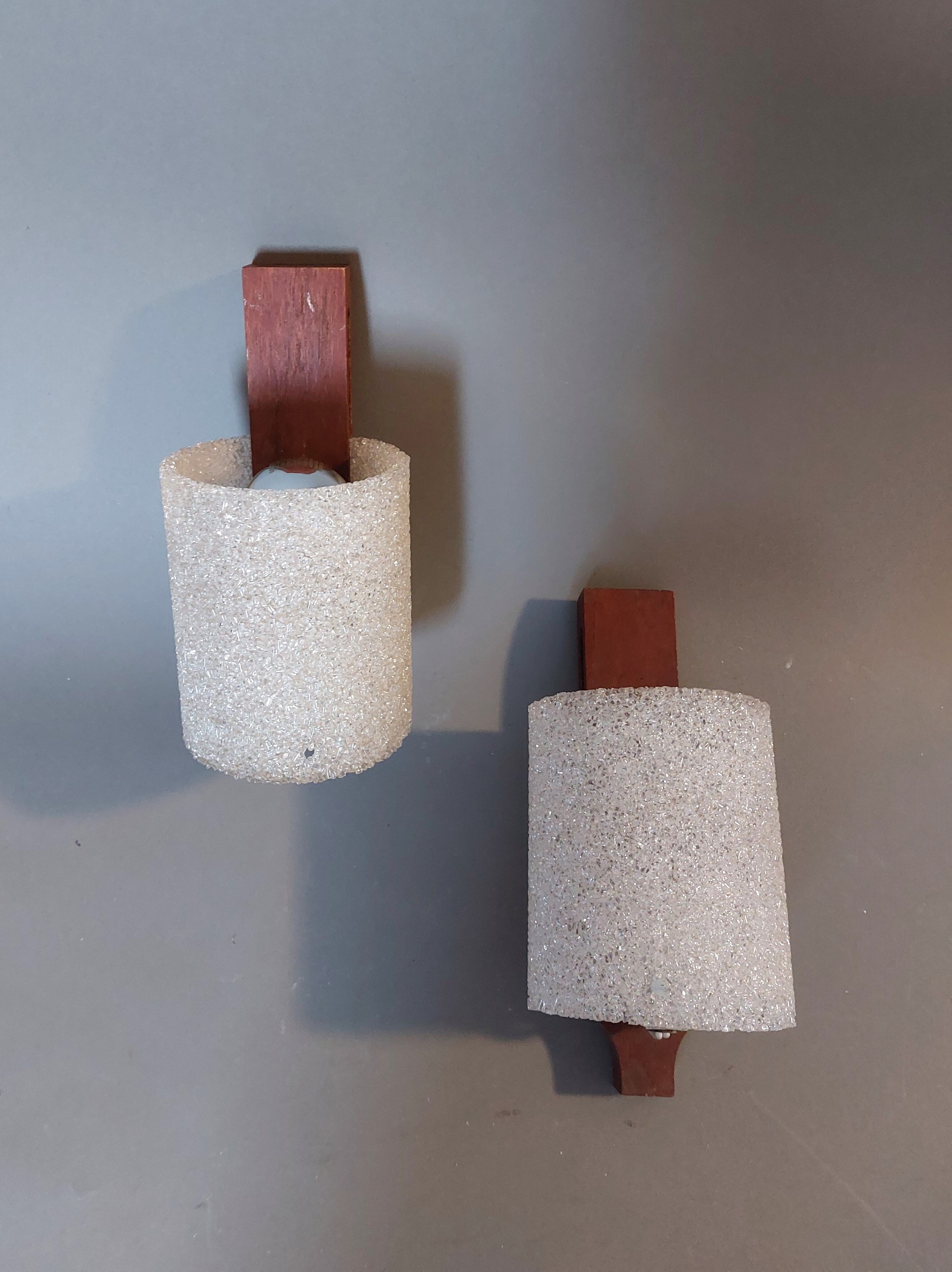 Pair of Scandinavian teak and perspex sconces Vintage 1960