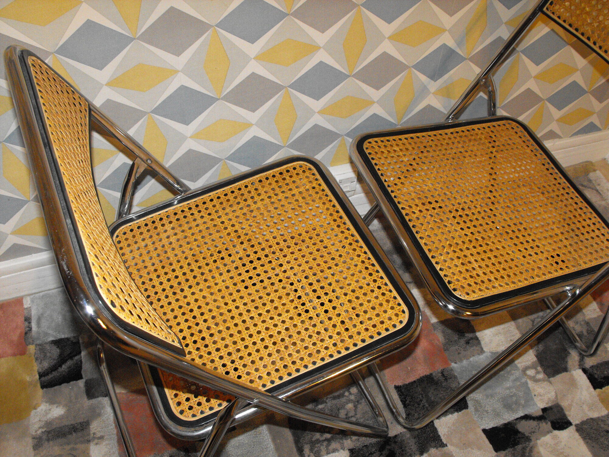 Pair of vintage folding chairs with caning 70