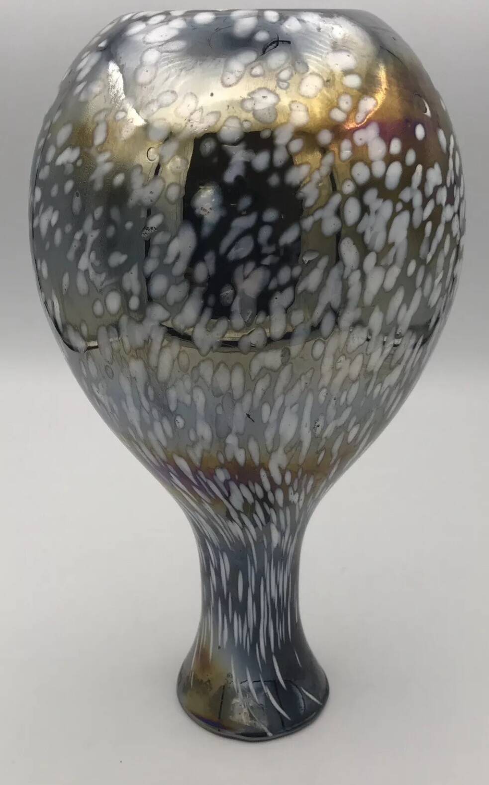 Vintage vase, modernist design, brown with white speckled chrome highlights 25 cm