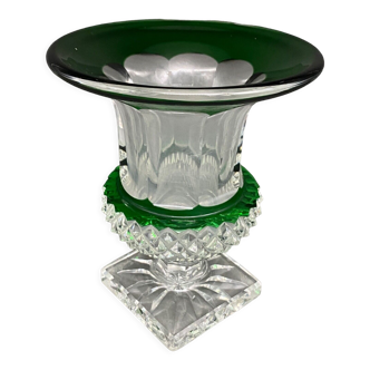 Vase modèle versailles cristal saint-louis signé pied douche vert blanc