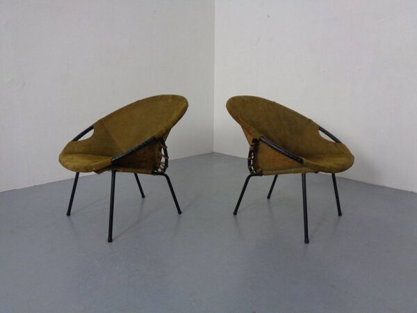 Olive Green Suede Balloon Chairs from Lusch, Germany, 1960s, Set of 2