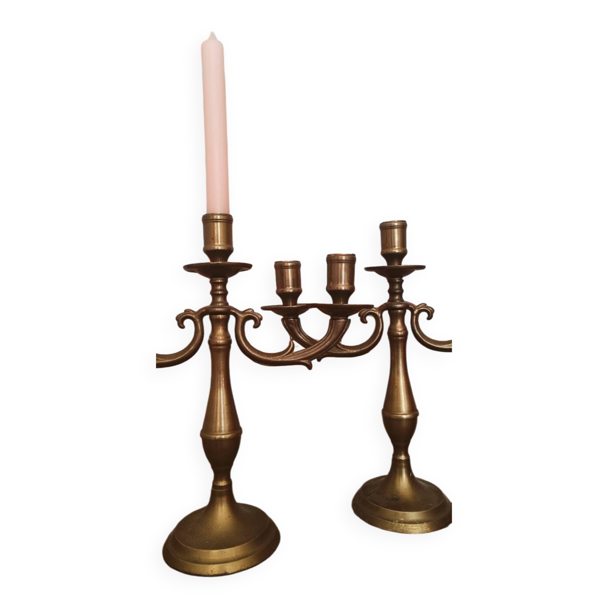 Pair of antique gilded brass candlesticks