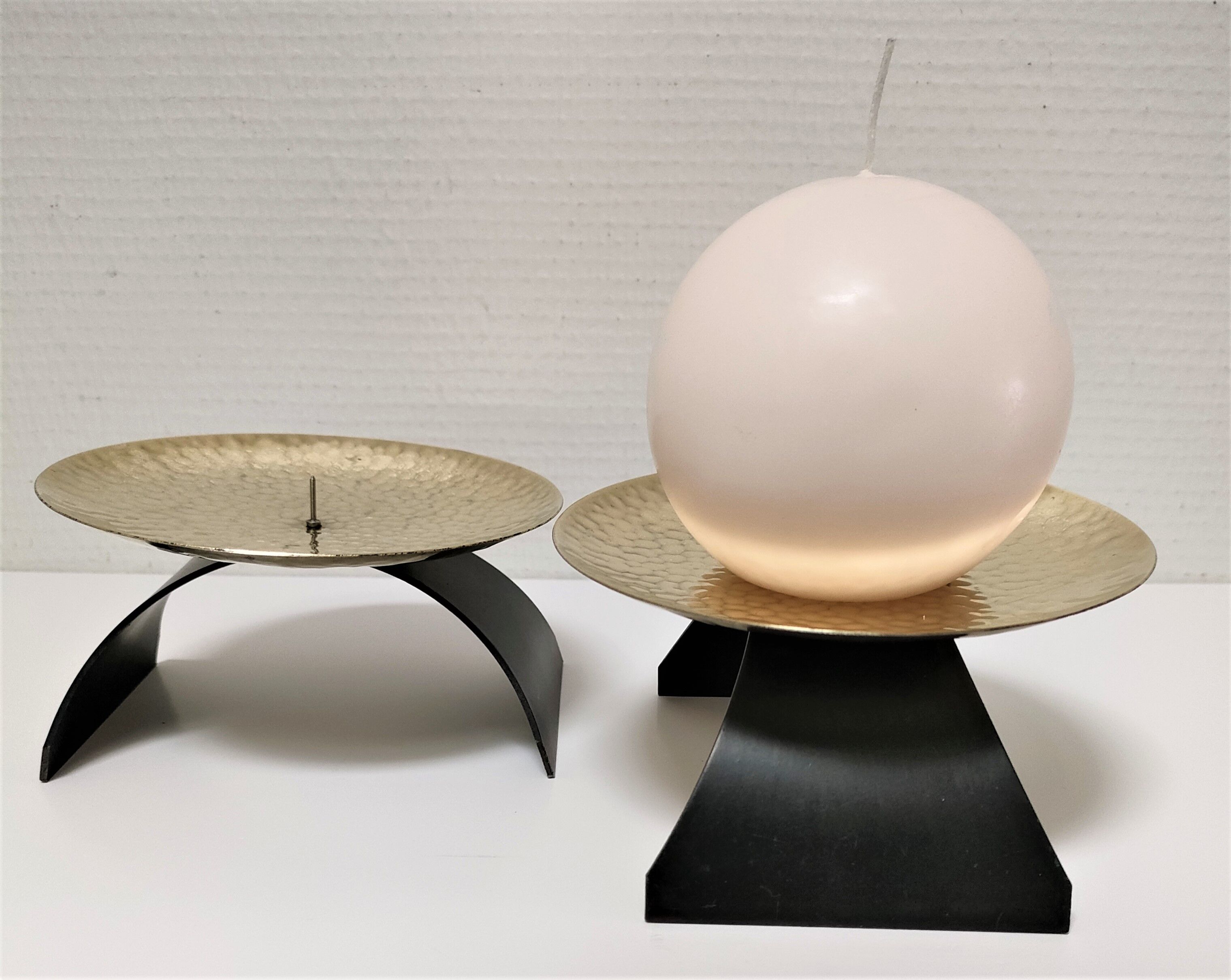 Pair of brass and metal candle holders design 70s