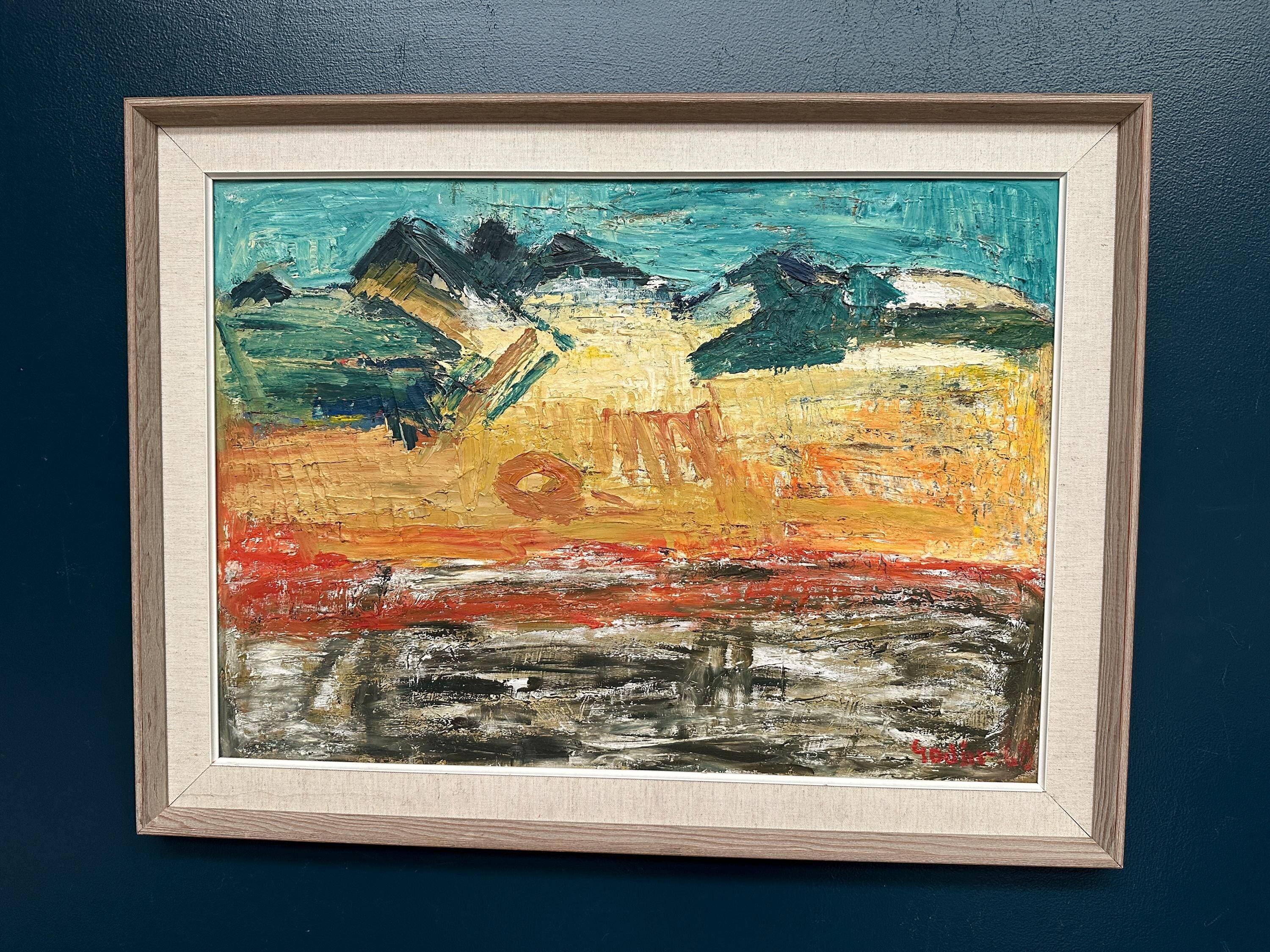 Original Swedish Oil on Panel - "Abstract Landscape" by Ragnar Godin - Dated 1968 - Framed