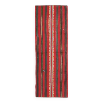 Vintage Turkish Oushak Handmade Wool Cotton Black Red Runner Rug 70x200