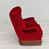 1960s, danish high back vintage armchair in cherry-red velour