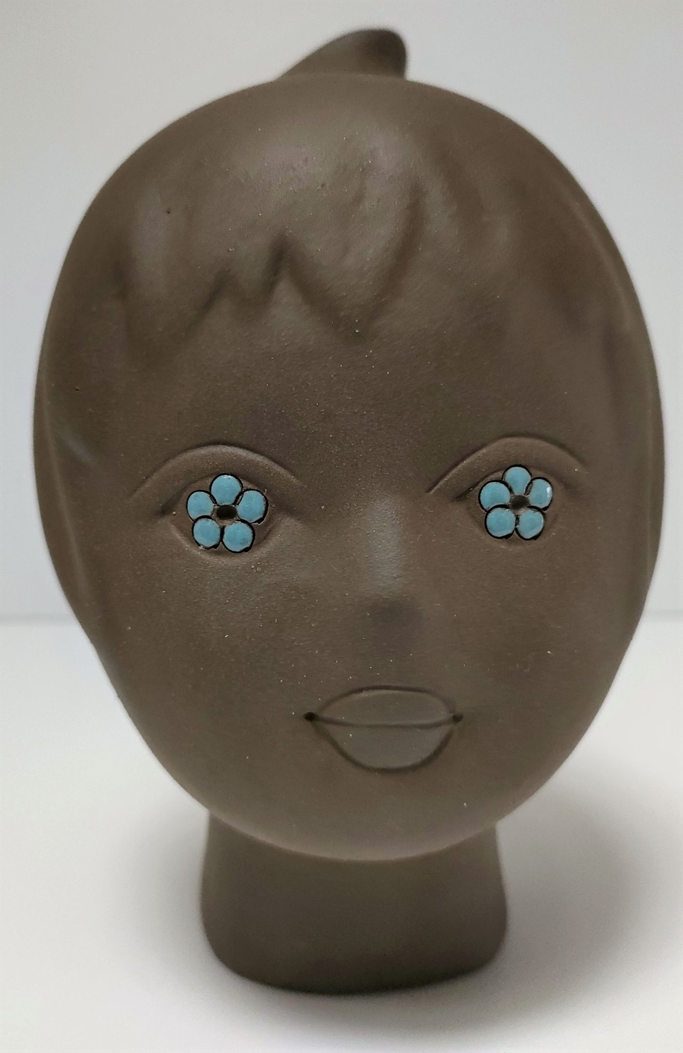 Tête céramique sculpturale à émaillage bleu Tekt design années 60