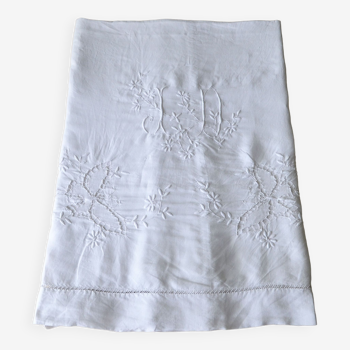 Antique linen sheet embroidery and monogram
