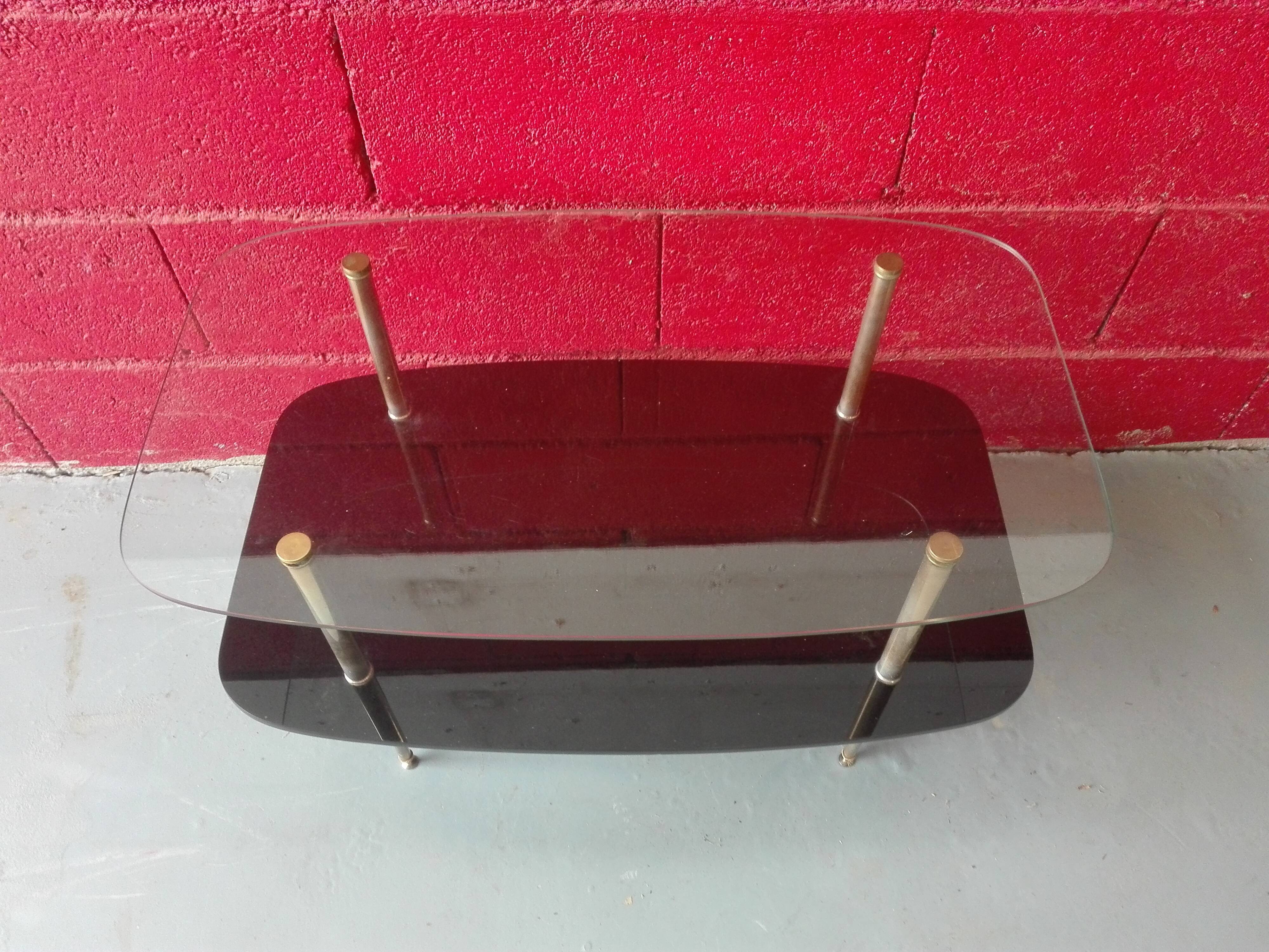 Vintage glass and gold metal coffee table 1950