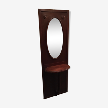 Wooden wall entrance cloakroom with beveled mirror