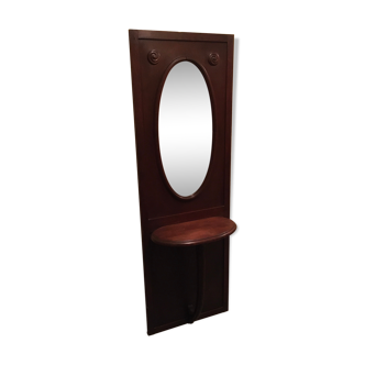 Wooden wall entrance cloakroom with beveled mirror