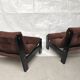 Modernist armchairs wood heaters and brown velvet vintage 70s