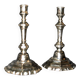 Pair of antique octagonal candlesticks in silvered bronze, Regency style.