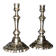 Pair of antique octagonal candlesticks in silvered bronze, Regency style.