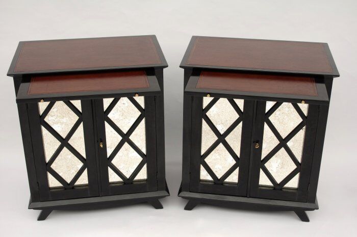 Pair of buffets in a black lacquer decoration of braces circa 1950