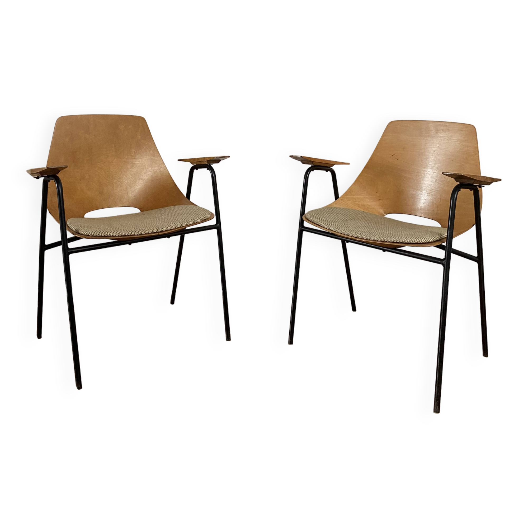 Pair of “Tonneau” armchairs by Pierre Guariche