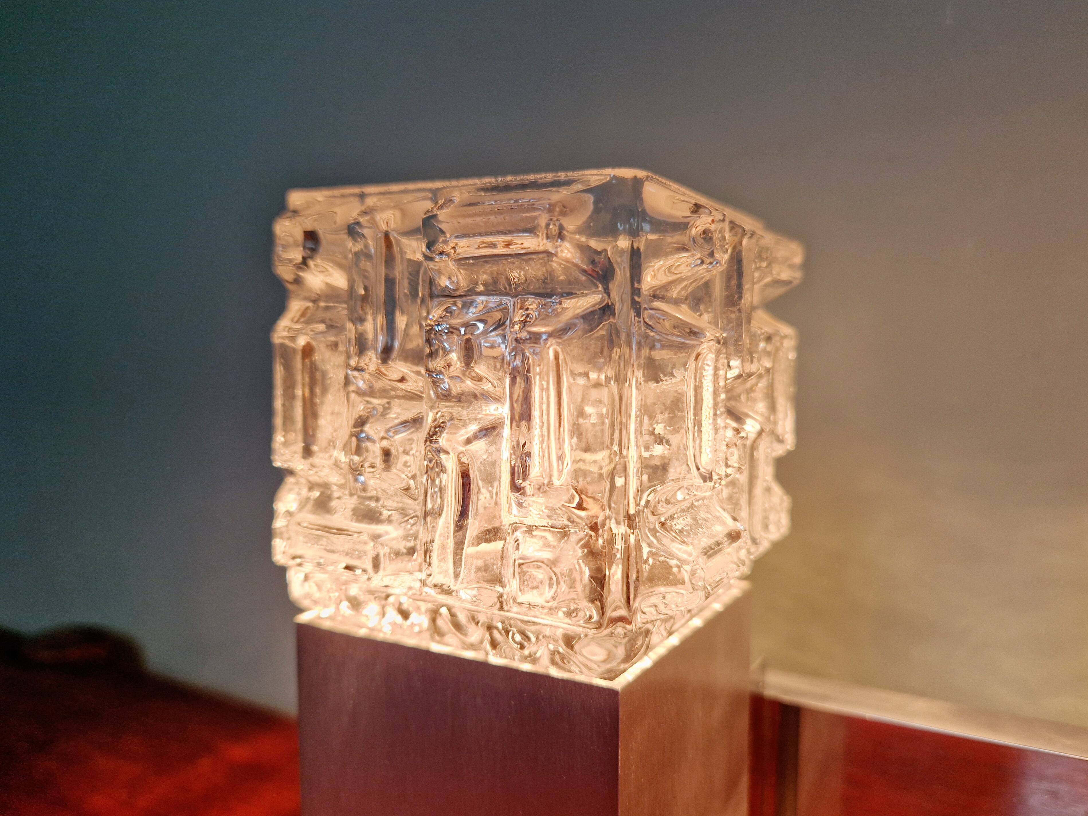 Pair of brushed aluminum and crystal wall lights, 1970s
