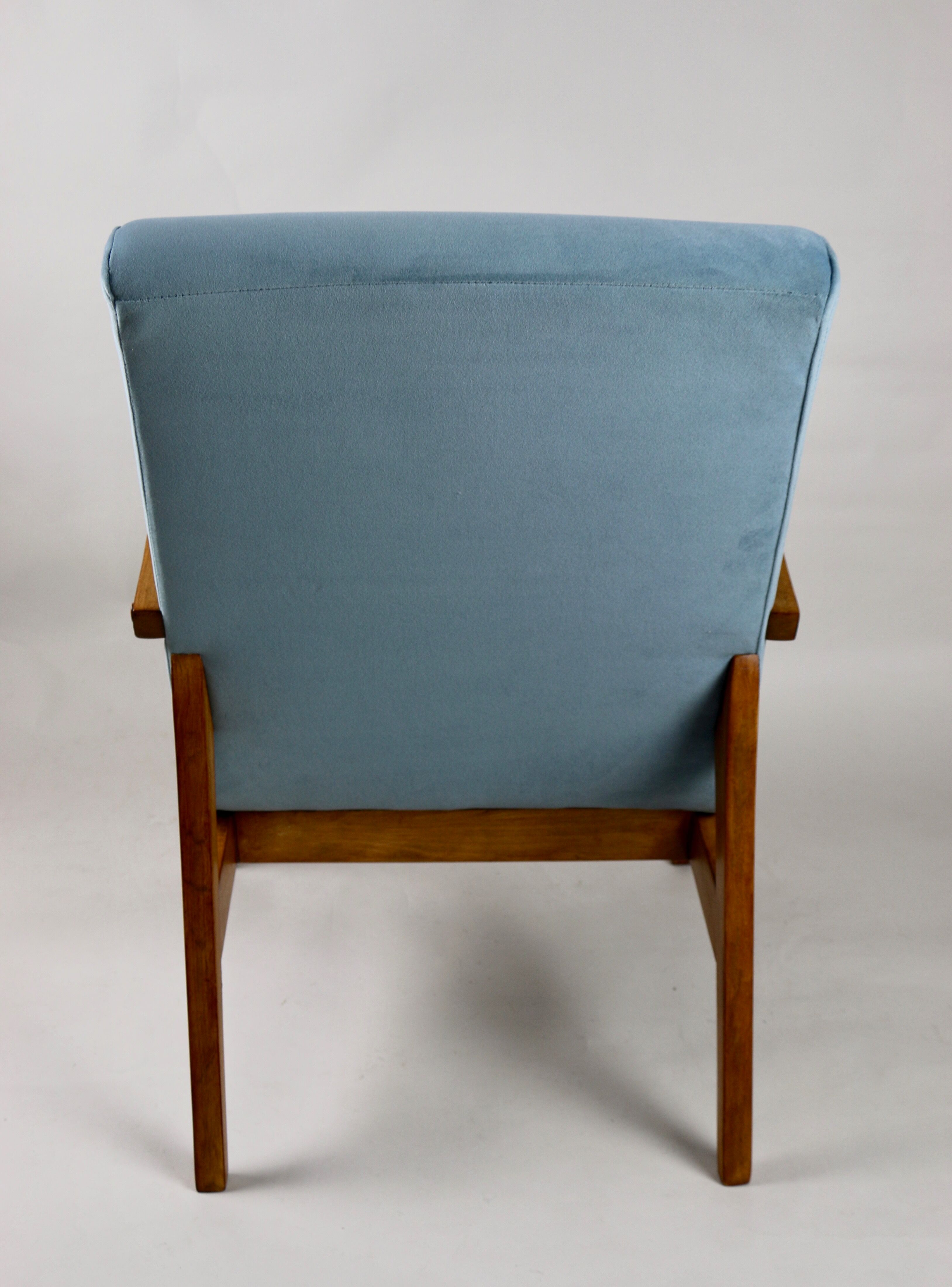 Vintage blue grey velvet lounge chair, 1970s